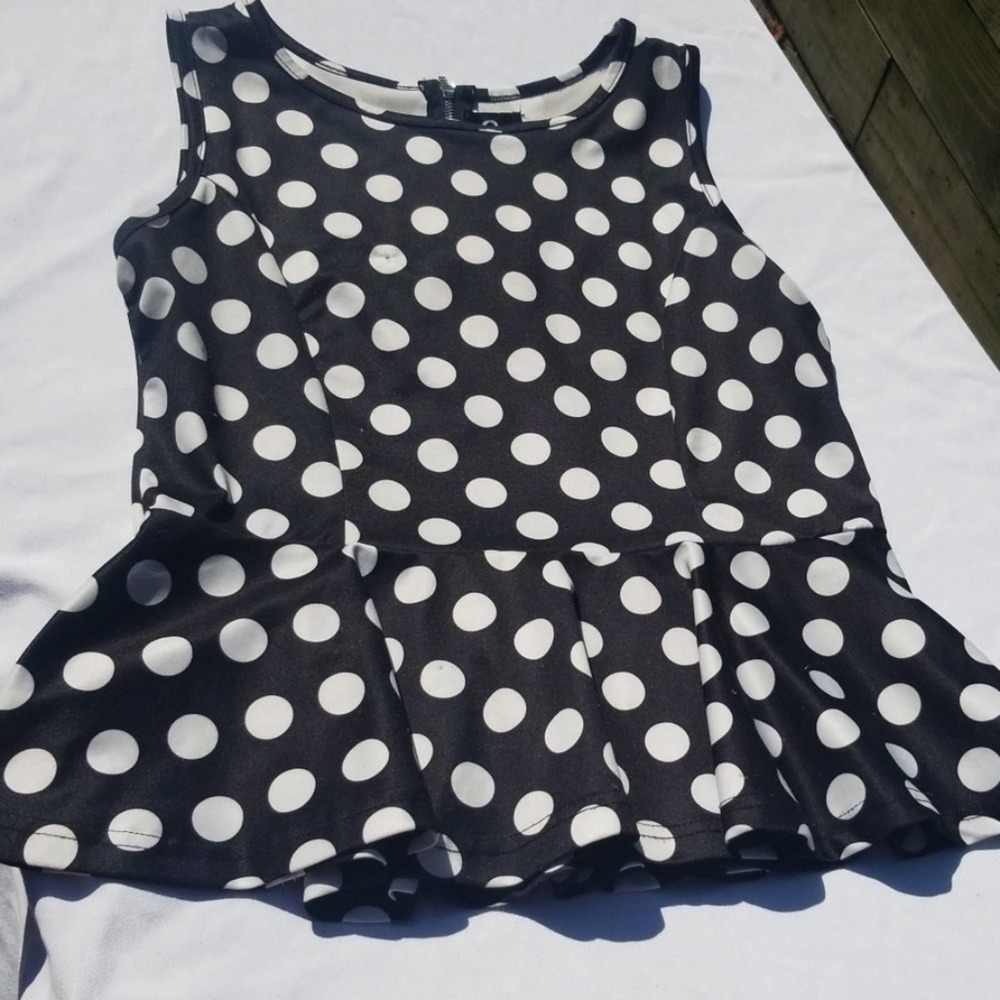 Black and white polka dot peplum tank